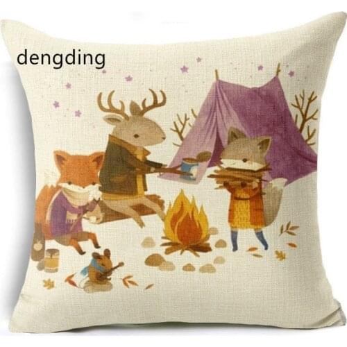 Animal Fox Couples Cotton Linen Pillowcase Nordic Chair Cushion Seat Home Throw Pillow Cover