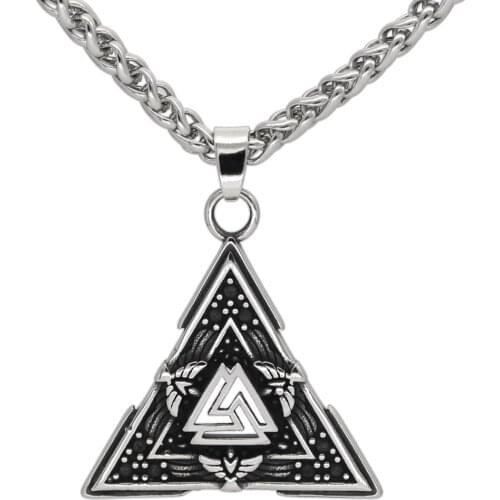 Norse Viking Raven Huginn and Muninn Valknut amulet Pendant necklace