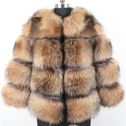 Real Fur Coat Natural Raccoon Fur Hood Thick Warm Outerwear Streetwear2021 New Winter Jacket Women Big Fluffy Removable