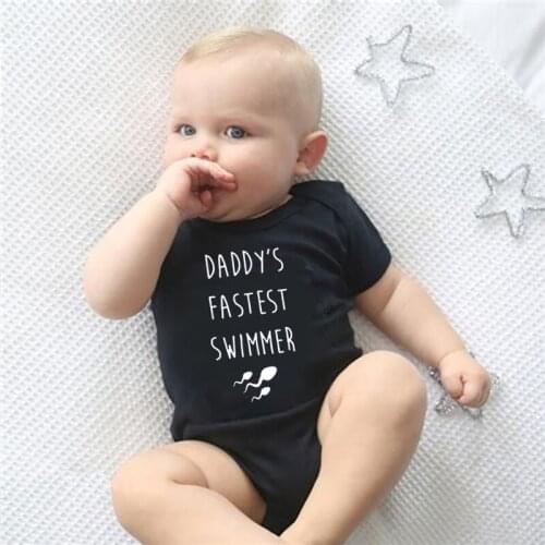 Dad Faster Swimmer Print Baby Clothes Newborn Summer Funny Letters White Clothes Infant Baby Boy Cotton Onesies Romper Outfits