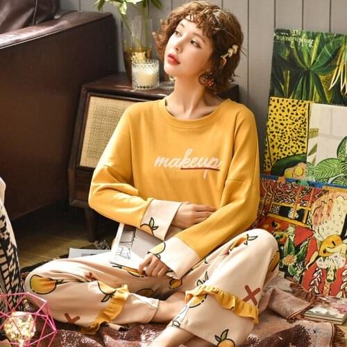 Women Pajamas Set Spring Autumn New Thin Cartoon Printed Long Sleeve Cute Sleepwear Casual Homewear Female Pyjamas