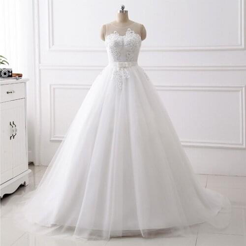 Elegant Simple A-Line Scoop Neck Sleeveless Bow Belt Bridal Gowns White Ivory Sweep Train Wedding Dresses