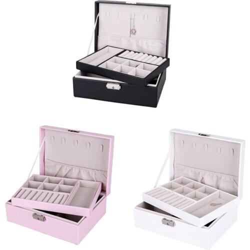 Jewelry Box Organizer Dual Layer Storage Case Leather Box For Rings