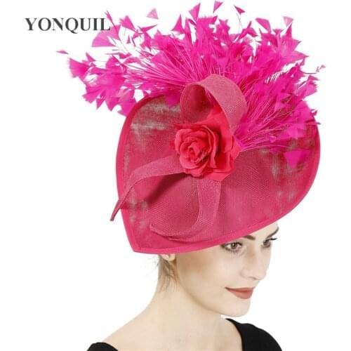 New Hot Pink Wedding Hat Fascinators Bridal Elegant Fashion Headpiece Headband For Women Party Dinner Derby Cocktail Millinery