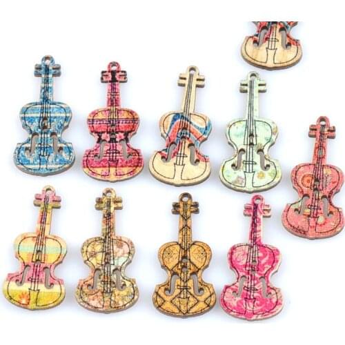Mixed violin Pattern Wooden decorative Sewing Buttons for Scrapbooking Handmade Craft Supplies 16x35mm 25pcs MT1669