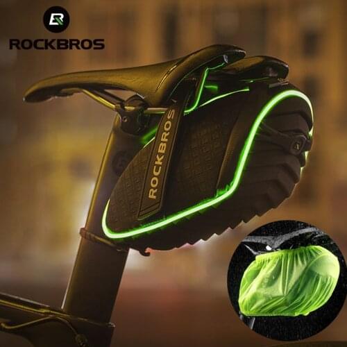 ROCKBROS Bicycle Bag MTB Road Luminous Saddle Bags Cycling Tail Rear Pouch Bag With Rain Cover Waterproof Bike Bag