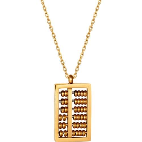 Vintage Mens Women Chinese Abacus Pendant Necklace Stainless Steel Gold-plated Beads Can Be Sliding Link Chains Jewelry Gifts