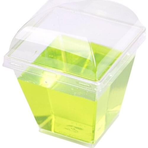 High quality transparent dessert plastic cup 220ml suqare creative pudding jelly yogurt ice cream disposable cups with lid