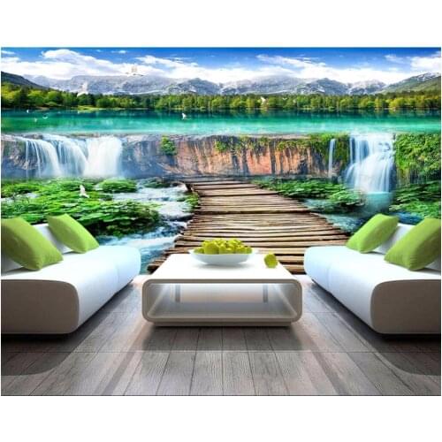 Custom mural 3d photo wallpaper Mountain water lake waterfall painting 3d wall murals wallpaper for living room walls 3 d