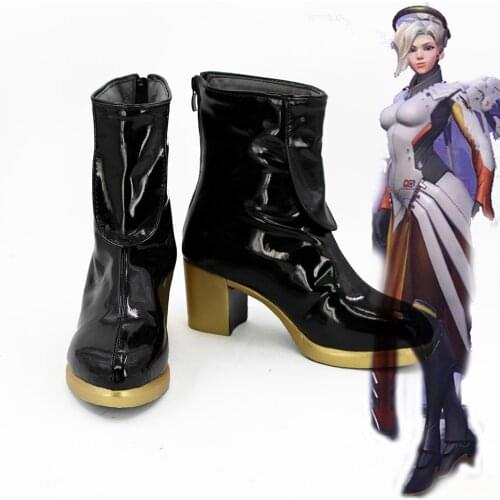 Angela Ziegler Black Shoes Cosplay OW Mercy Angela Ziegler Cosplay Boots High Heel Shoes Custom Made Any Size