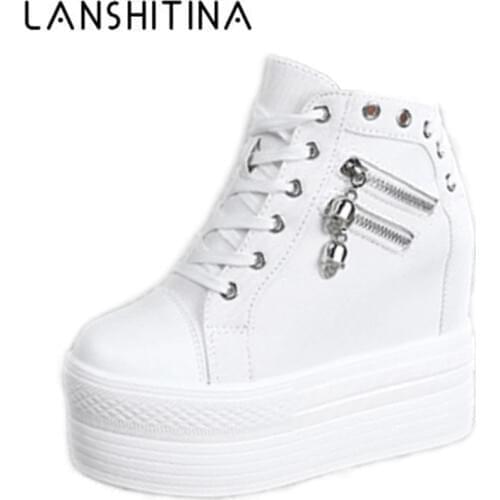 New 2020 Women Wedge Casual Shoes Zipper Height Increasing Breathable Women Autumn Platform Sneakers Walking Flat Trainers Shoes