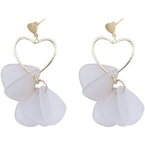 TIMEONLY Japanese Style Clean Flower Love Heart Dangle Earring for Women Ladies Arcylic Petal Earring Sweet Birthday Jewelry