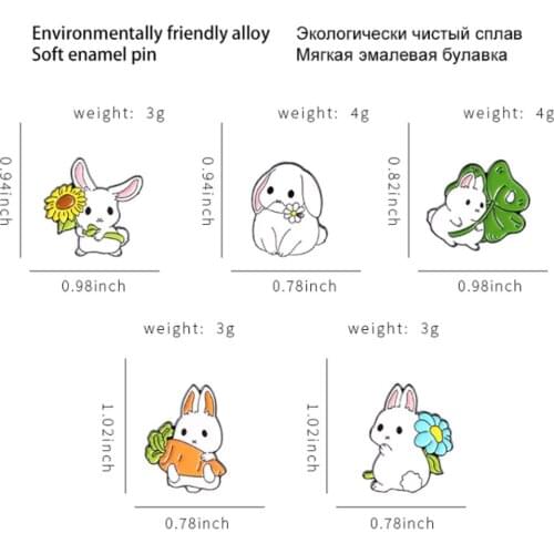 20/Lot Dog Rabbit With Flower Carrot Alloy Metal Brooch Figures Pin For Lapel Action Toy