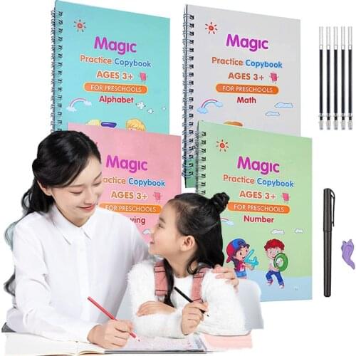 4 Books/Sets of Magic Exercise Book Reusable Children’s Toys To Write English Numbers and Letters Montessori Magical Calligraphy