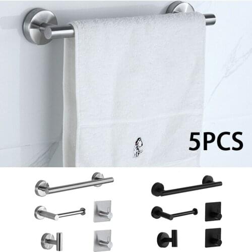 5pcs/set Bathroom Accessories Sets Towel Holder Bar Rack Hooks Wall Mount Toilet Paper Roll Holder Coat Hanger Hardware