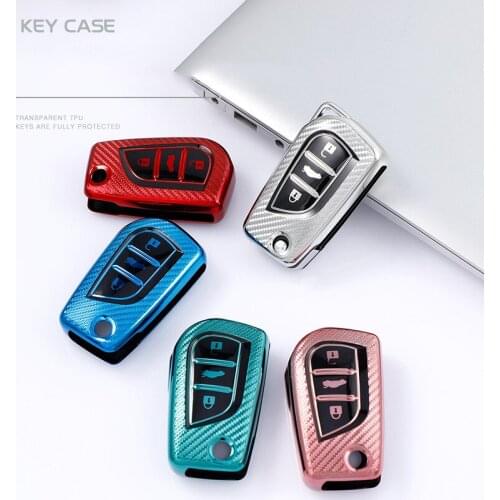 3 Buttons Carbon fiber TPU Car Key Cover Case For Toyota Auris Corolla Avensis Verso Yaris Aygo Scion TC IM 2015 2016 Camry RAV4