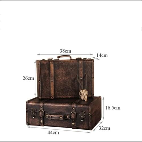 European Retro Wooden Craft Accessories Hand-held Wooden Boxes Decorations Old Leather Suitcases Shooting Props Murals Ornaments