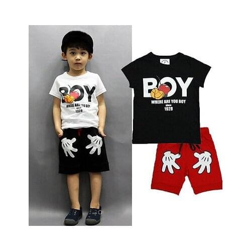 Baby Kids Boy Cartoon Mouse Short Sleeve T-shirt+ Palm Shorts Pants 2pcs Children Clothing Set 2-7Y
