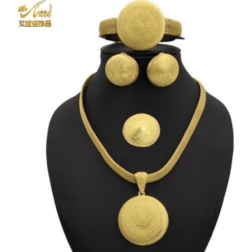 Jewelery Set Dubai Bridal Necklace Sets For Women Zircons Wedding Jewelry Earrings Luxury Rings Bracelet Indian 24k Gold Plated