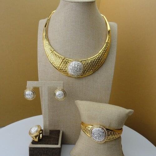 Yuminglai Upscale dubai gold color jewelry set womens wear Nigerian wedding jewelry set FHK5334