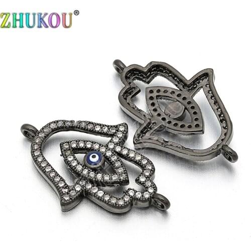 17*27mm Handmade Brass Cubic Zirconia Enamel Evil Eyes Hamsa Hand Charms Connectors Diy Jewelry Findings, Model: VS96