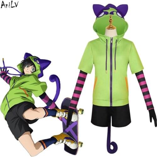 AniLV Japanese Anime SK8 the Infinity SK EIGHT MIYA Cosplay Costume Hoodies Shorts Sleeve Gloves Tail Socks Uniform Set