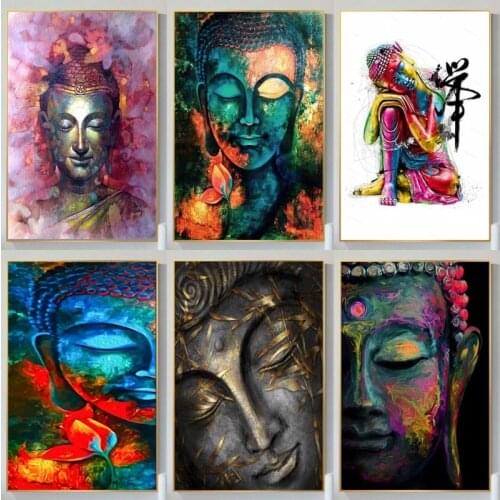 Colorful Abstract Buddha Statue Canvas Painting Buddhist Art Posters and Prints Home Decor Modern HD Print Pictures Unframed
