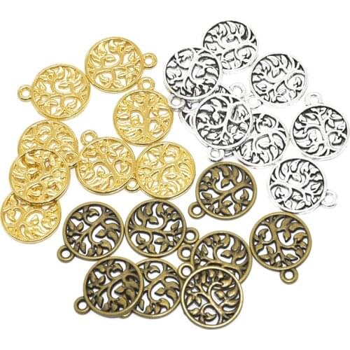 50pcs New style Round zinc alloy metal Tree Charms for DIY handmade jewelry necklace pendant Bracelet accessories making 18*15mm
