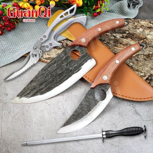 Handmade Boning Kitchen Knife Slaughtering Cutting Serbian Cleaver Stainless Steel Chopping Boning Knife Outdoor Camping Knife