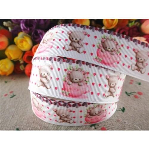 15071211, new arrival 1'' 25mm 5 yards baby bear printed grosgrain ribbon cartoon ribbon hair accessories