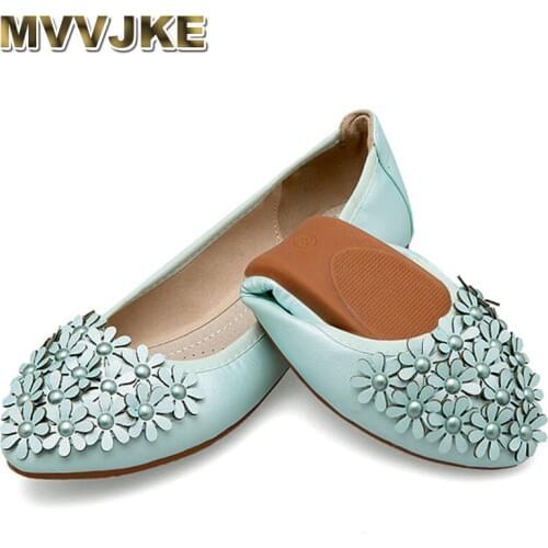 MVVJKE Women Foldable Flats Shoes Sweet Flowers Shoes Woman Slip On Solid Female Loafers Spring Summer Ladies Shoes E060