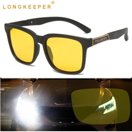 Men Polarized Night Vision Sun Glasses Classic TR90 Square Sun Glasses Anti-Glare Yellow Glasses Male Driving Goggles UV400