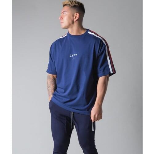 Side Striped GYM Running Men T Shirt Short Sleeve Sports T-Shirts Bodybuilding Fitness Mens Workout Cotton T-Shirt Men Shirt