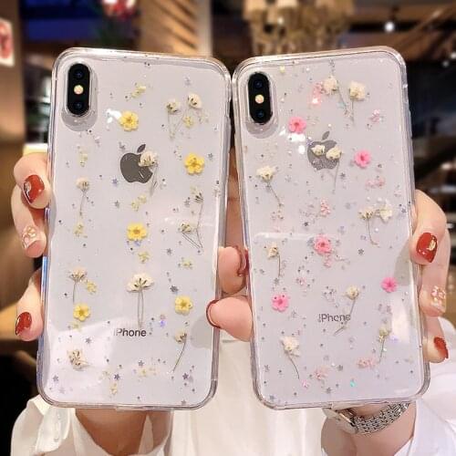 For Samsung A50 A70 A51 A71 S8 S9 S10E S20 Plus Real Dried Flowers Soft Case Cover For Galaxy Note 8 9 10 20 Plus A10 A20 A30