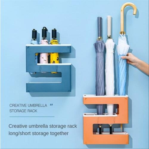 Wall Mounted Umbrella Storage Rack Umbrella Rack Stand 4 Holes Draining Can Storage Holder Organizer Behind Door Rain Gear Rack