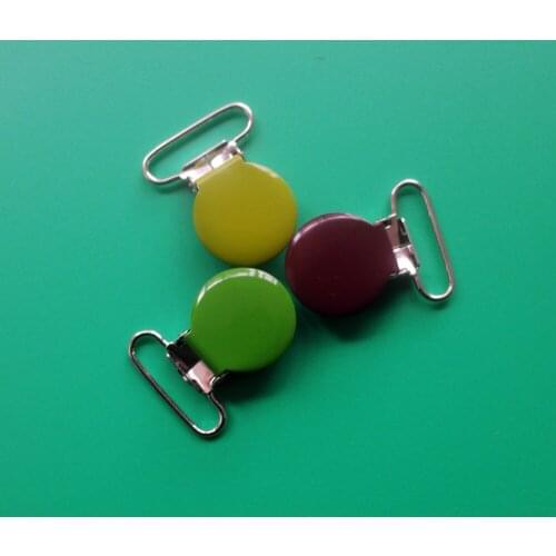 2019 New 1500pcs 1" Round Enamel Suspender Clips,Metal DIY Pacifier Clips With Plastic Teeth,Suspenders,Lead Free,Mix 21 Colors