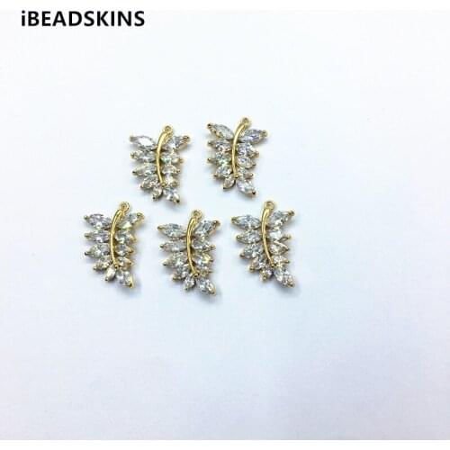 New arrival! 25x17mm 20pcs/lot Zircon Leaves shap charm/Connectors for Necklace,Earrings parts,hand Made Jewelry DIY