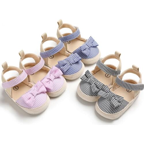 Girls Baby Shoes Soft Sole Striped Cotton Cloth First Walkers Cute Baby Girl Non-slip Bowknot Prewalkers