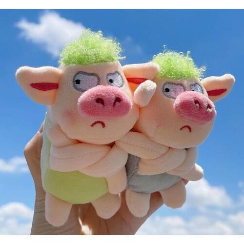 Adorable Animal Keychain Exquisite Workmanship Green Hair Plush Animals Angry Pig Doll Pendant Car Decoration Stuffed Pendants
