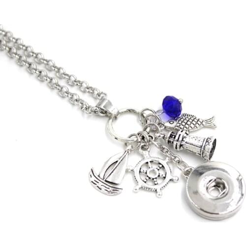 1PC New Arrival Nautical Necklace Ocean Summer Necklace Ship Fish Shipwheel Light House Pendant Necklace 18mm Snap Jewelry Gift