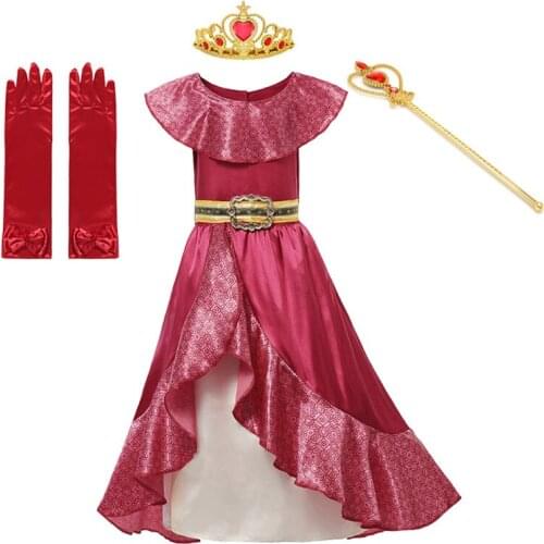 Girl Classic Princess Red Elena Kids Dress Up Cosplay Costume Sleeveless Halloween Ball Gown Outfits Fantasy Elena Dress