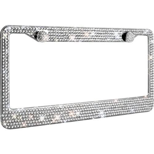 USA Size Bling Crystal License Plate Frame Women Luxury Handcrafted Rhinestone Car License Frame Plate with Ignition Button