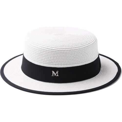 Top hat sunshade straw hat flat top short brim white hat edge-sealing summer hat female summer sun hat small fresh British wild