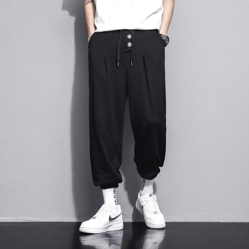 Korean Version Of New Waffle Grey Guard Pants MenS Spring And Autumn Trend Loose Leg Drawstring Nine Point Casual Long