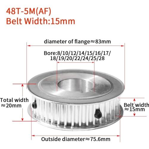 HTD 5M 48 Teeth Synchronous Timing Pulley Bore 8/10/12/14/15/16/17/19/20/22/24/25mm for Width 15mm HTD5M wheel Gear 48T 48Teeth