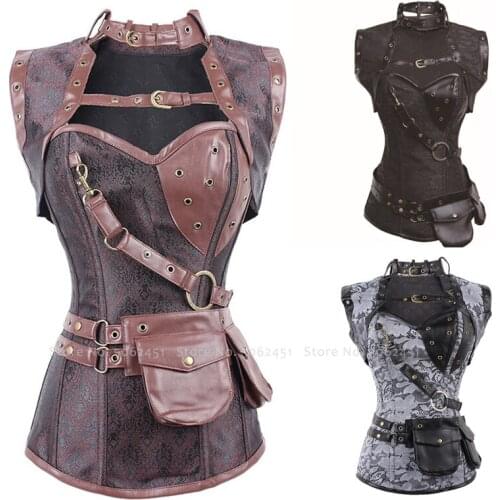 Medieval Steampunk Palace Vintage Corset Retro Bodycon Sexy Slim Leather Vest Carnival Knight Gothic Lace Tops Girdle Waistband