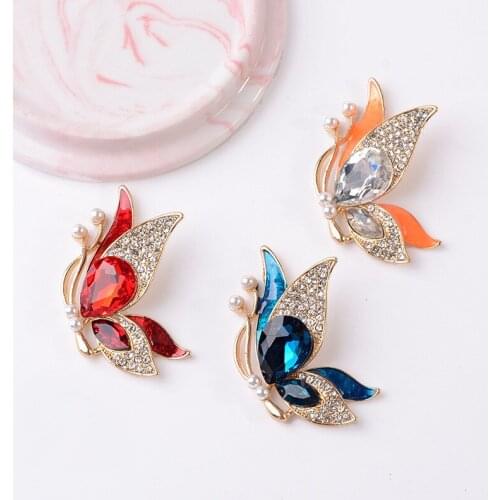 10 PCS 34x51mm Metal Alloy Crystal Rhinestone Butterfly Accessories For Brooch Headwear Jewelry Making