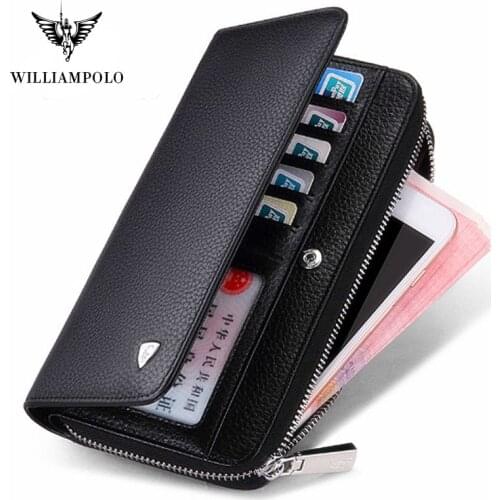 William Polo Leather Mens wallet long business multi-functional large capacity zipper check card bag coin pocket mens hand bag