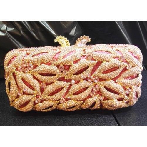 Diamond Evening Clutch Bags Pink Luxury Women Clutches Rhinestone Ladies Purse Metal Crystal Hollow Out Party Clutch Purse