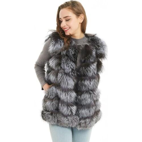 Maomoakong womens natural fur fashionable jacket Real fox coat Winter womens jacket Coat vest girl leather